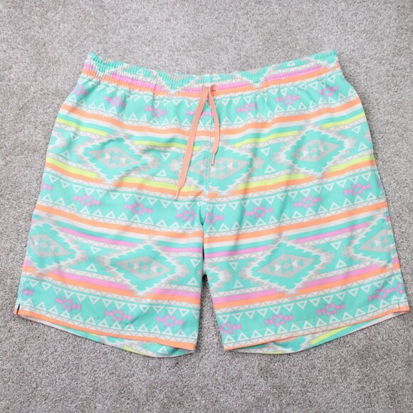 Chubbies Swim Trunks Mens XL Green Geometric Mesh Lined Stretch w/ 7" inseam - Picture 1 of 12